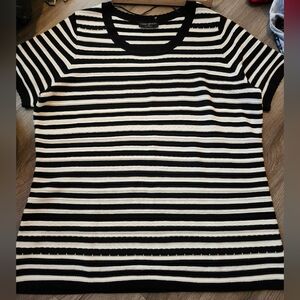Lane Bryant Black and White Striped Short Sleeve Tee